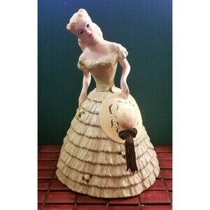 Vintage Goldscheider Southern Belle Woman In Green Dress & Hat Ceramic Figurine